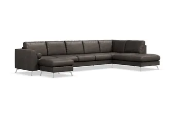 Ocean Lyx 6-sits Högervänd U-formad Soffa med Divan och Schäslong + Fotpall i Konstläder - Mörkgrå - Products - Möbler - Soffa - U-soffa