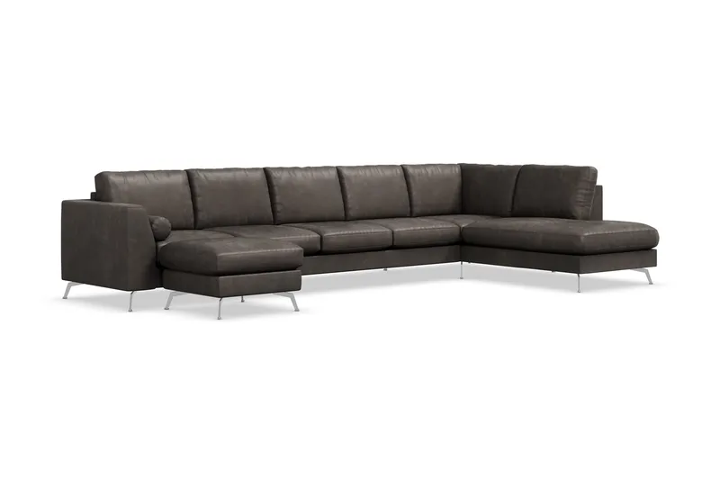 Ocean Lyx 6-sits Högervänd U-formad Soffa med Divan och Schäslong + Fotpall i Konstläder - Mörkgrå - Products - Möbler - Soffa - U-soffa