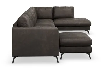 Ocean Lyx 6-sits Högervänd U-formad Soffa med Divan och Schäslong + Fotpall i Konstläder - Mörkgrå - Products - Möbler - Soffa - U-soffa