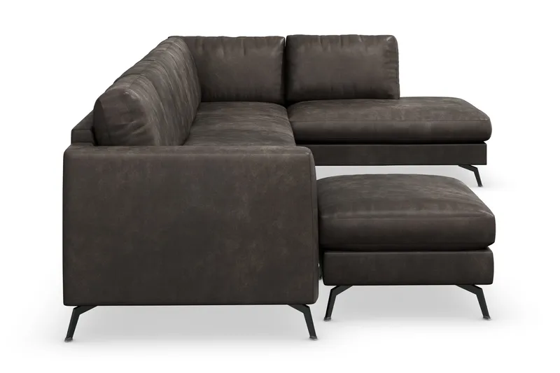 Ocean Lyx 6-sits Högervänd U-formad Soffa med Divan och Schäslong + Fotpall i Konstläder - Mörkgrå - Products - Möbler - Soffa - U-soffa