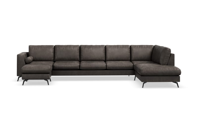 Ocean Lyx 6-sits Högervänd U-formad Soffa med Divan och Schäslong + Fotpall i Konstläder - Mörkgrå - Products - Möbler - Soffa - U-soffa