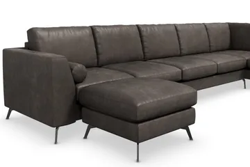 Ocean Lyx 6-sits Högervänd U-formad Soffa med Divan och Schäslong + Fotpall i Konstläder - Mörkgrå - Products - Möbler - Soffa - U-soffa