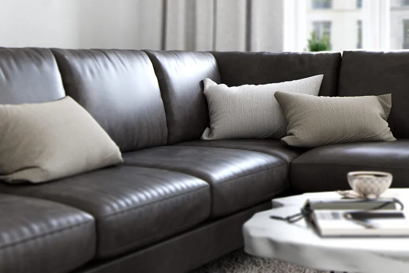 Ocean Lyx 6-sits Högervänd U-formad Soffa med Divan och Schäslong + Fotpall i Konstläder - Mörkgrå - Products - Möbler - Soffa - U-soffa