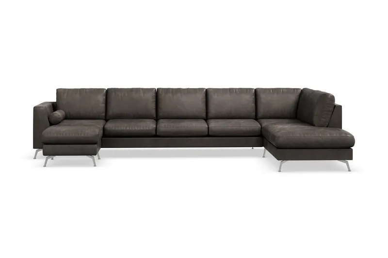 Ocean Lyx 6-sits Högervänd U-formad Soffa med Divan och Schäslong + Fotpall i Konstläder - Mörkgrå - Products - Möbler - Soffa - U-soffa