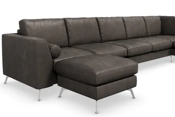 Ocean Lyx 6-sits Högervänd U-formad Soffa med Divan och Schäslong + Fotpall i Konstläder - Mörkgrå - Products - Möbler - Soffa - U-soffa