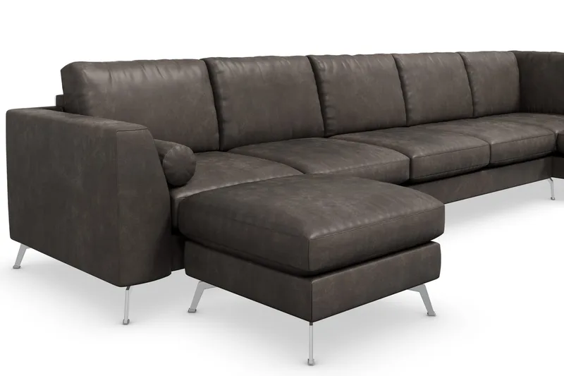 Ocean Lyx 6-sits Högervänd U-formad Soffa med Divan och Schäslong + Fotpall i Konstläder - Mörkgrå - Products - Möbler - Soffa - U-soffa