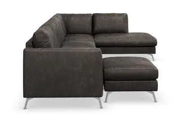 Ocean Lyx 6-sits Högervänd U-formad Soffa med Divan och Schäslong + Fotpall i Konstläder - Mörkgrå - Products - Möbler - Soffa - U-soffa