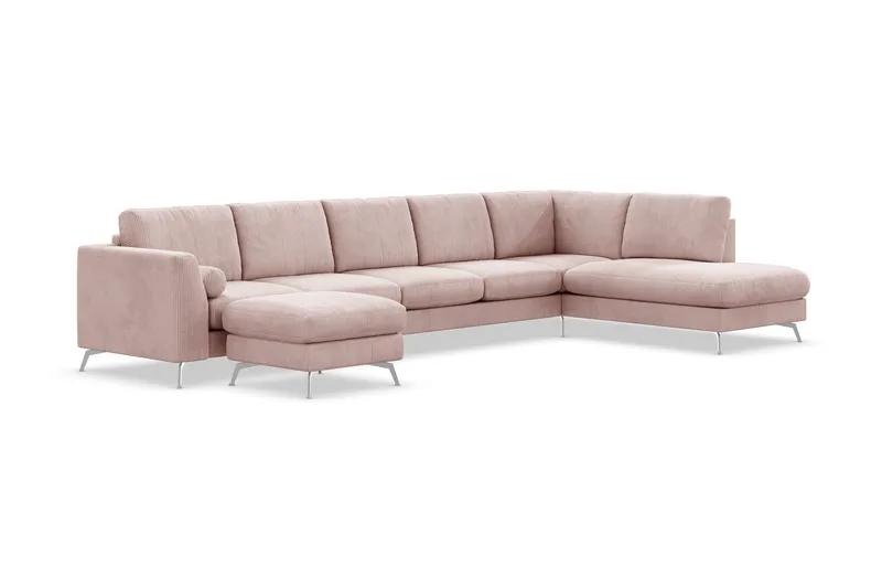 Ocean Lyx 6-sits Högervänd U-formad Soffa med Divan och Schäslong + Fotpall i Manchester - Rosa - Products - Möbler - Soffa - U-soffa