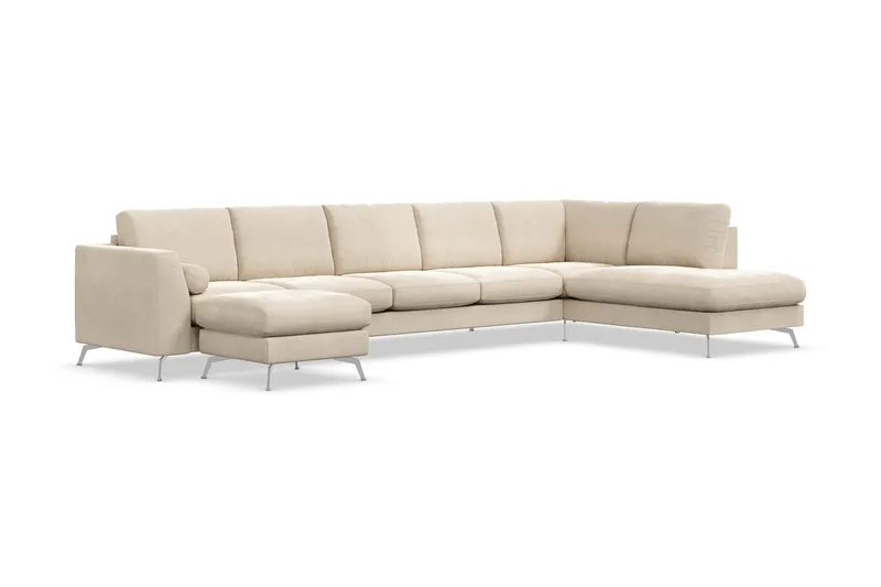 Ocean Lyx 6-sits Högervänd U-formad Soffa med Divan och Schäslong + Fotpall i Sammet - Beige - Products - Möbler - Soffa - U-soffa