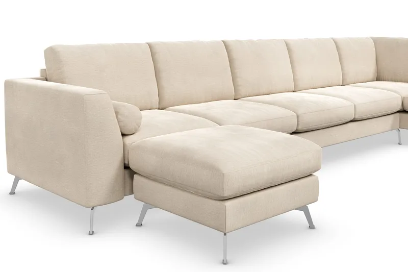 Ocean Lyx 6-sits Högervänd U-formad Soffa med Divan och Schäslong + Fotpall i Sammet - Beige - Products - Möbler - Soffa - U-soffa