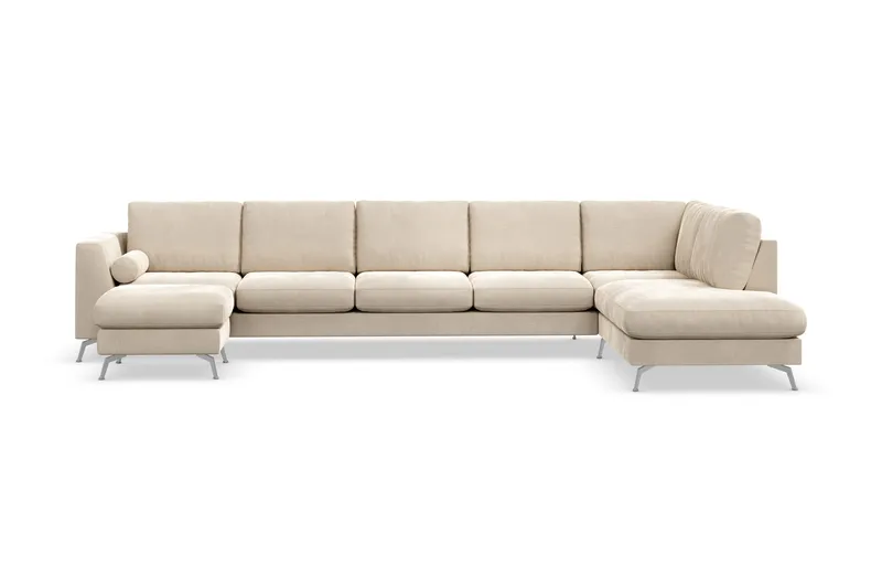 Ocean Lyx 6-sits Högervänd U-formad Soffa med Divan och Schäslong + Fotpall i Sammet - Beige - Products - Möbler - Soffa - U-soffa