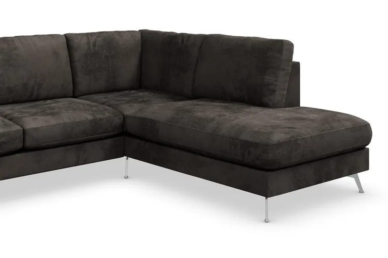 Ocean Lyx 6-sits Högervänd U-formad Soffa med Divan och Schäslong + Fotpall i Sammet - Mörkgrå - Products - Möbler - Soffa - U-soffa