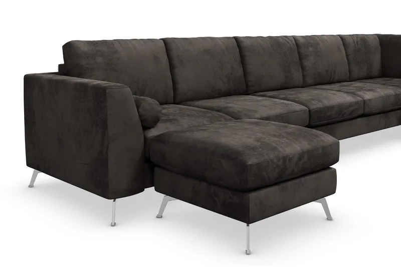 Ocean Lyx 6-sits Högervänd U-formad Soffa med Divan och Schäslong + Fotpall i Sammet - Mörkgrå - Products - Möbler - Soffa - U-soffa