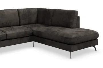 Ocean Lyx 6-sits Högervänd U-formad Soffa med Divan och Schäslong + Fotpall i Sammet - Mörkgrå - Products - Möbler - Soffa - U-soffa