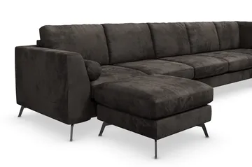 Ocean Lyx 6-sits Högervänd U-formad Soffa med Divan och Schäslong + Fotpall i Sammet - Mörkgrå - Products - Möbler - Soffa - U-soffa