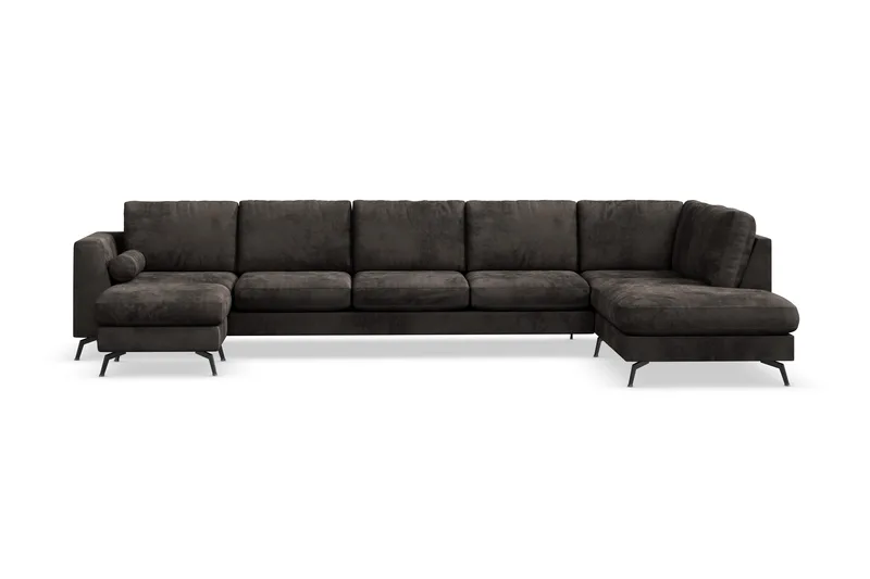 Ocean Lyx 6-sits Högervänd U-formad Soffa med Divan och Schäslong + Fotpall i Sammet - Mörkgrå - Products - Möbler - Soffa - U-soffa