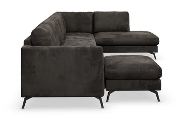Ocean Lyx 6-sits Högervänd U-formad Soffa med Divan och Schäslong + Fotpall i Sammet - Mörkgrå - Products - Möbler - Soffa - U-soffa
