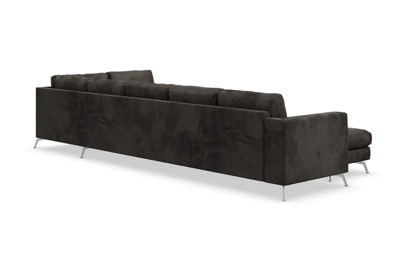 Ocean Lyx 6-sits Högervänd U-formad Soffa med Divan och Schäslong + Fotpall i Sammet - Mörkgrå - Products - Möbler - Soffa - U-soffa