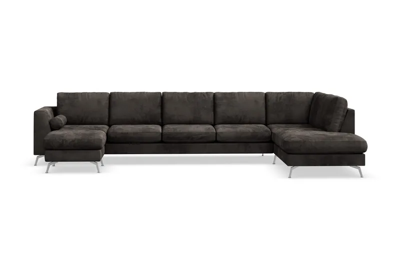 Ocean Lyx 6-sits Högervänd U-formad Soffa med Divan och Schäslong + Fotpall i Sammet - Mörkgrå - Products - Möbler - Soffa - U-soffa
