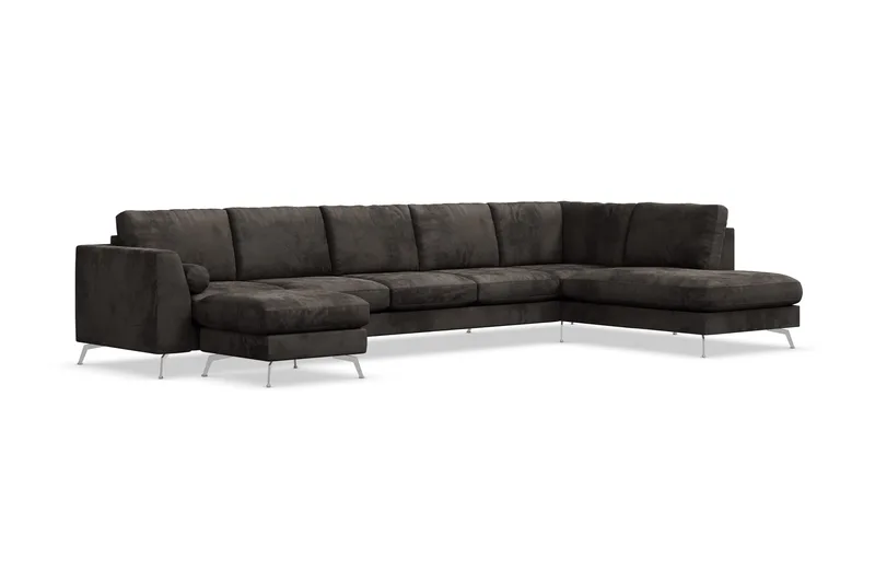 Ocean Lyx 6-sits Högervänd U-formad Soffa med Divan och Schäslong + Fotpall i Sammet - Mörkgrå - Products - Möbler - Soffa - U-soffa