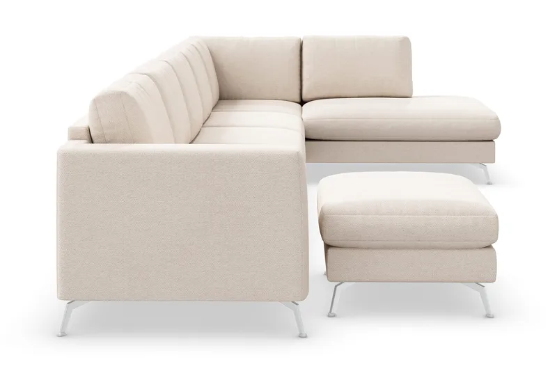 Ocean Lyx 6-sits Högervänd U-formad Soffa med Divan och Schäslong + Fotpall i Tyg - Beige - Products - Möbler - Soffa - U-soffa