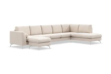Ocean Lyx 6-sits Högervänd U-formad Soffa med Divan och Schäslong + Fotpall i Tyg - Beige - Products - Möbler - Soffa - U-soffa