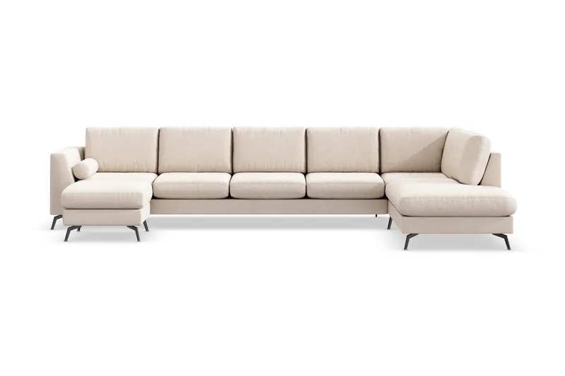 Ocean Lyx 6-sits Högervänd U-formad Soffa med Divan och Schäslong + Fotpall i Tyg - Beige - Products - Möbler - Soffa - U-soffa