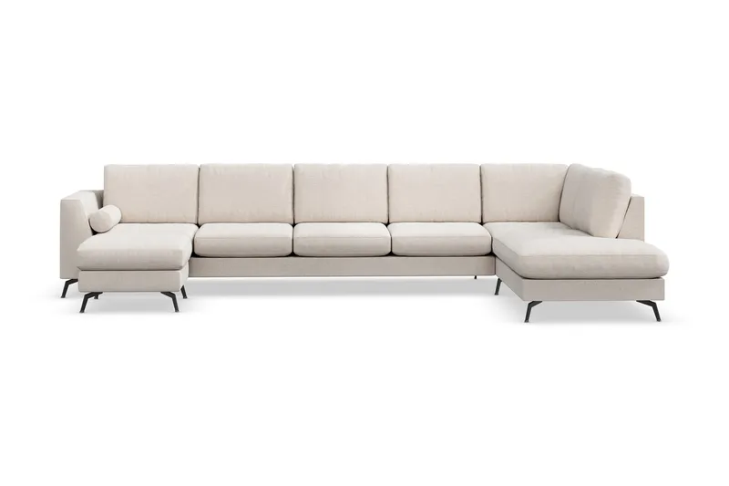 Ocean Lyx 6-sits Högervänd U-formad Soffa med Divan och Schäslong + Fotpall i Tyg - Beige - Products - Möbler - Soffa - U-soffa