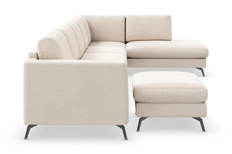 Ocean Lyx 6-sits Högervänd U-formad Soffa med Divan och Schäslong + Fotpall i Tyg - Beige - Products - Möbler - Soffa - U-soffa