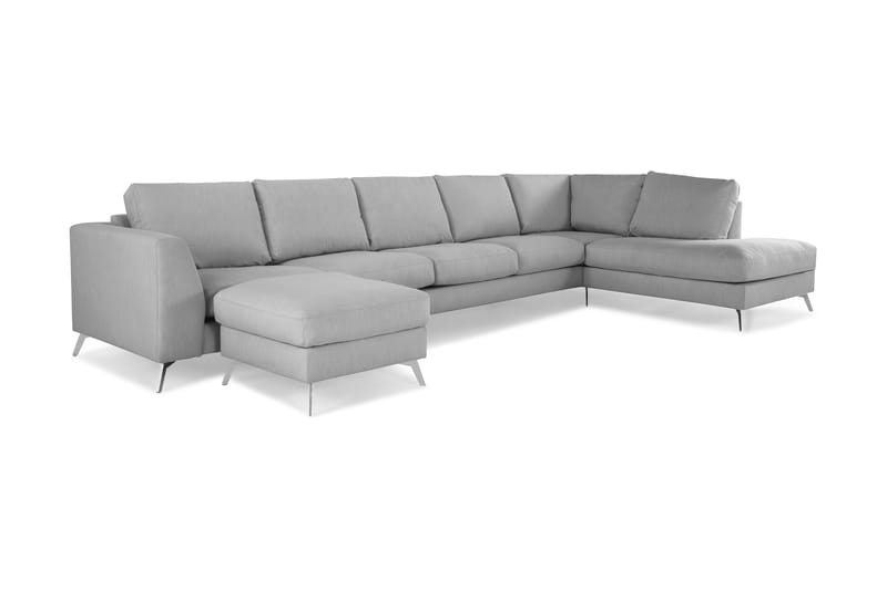 Ocean Lyx 6-sits Högervänd U-formad Soffa med Divan och Schäslong + Fotpall i Tyg - Grå - Products - Möbler - Soffa - U-soffa