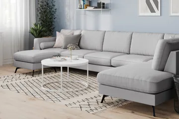 Ocean Lyx 6-sits Högervänd U-formad Soffa med Divan och Schäslong + Fotpall i Tyg - Grå - Products - Möbler - Soffa - U-soffa