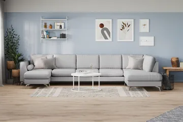 Ocean Lyx 6-sits Högervänd U-formad Soffa med Divan och Schäslong + Fotpall i Tyg - Grå - Products - Möbler - Soffa - U-soffa