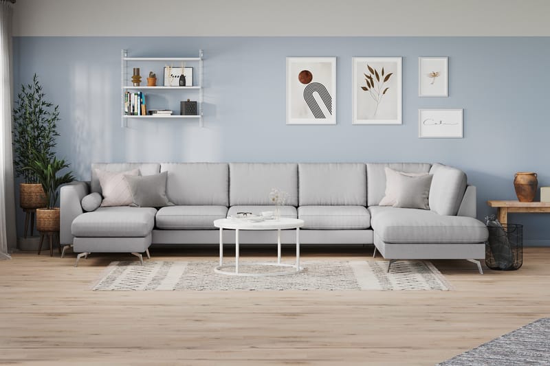 Ocean Lyx 6-sits Högervänd U-formad Soffa med Divan och Schäslong + Fotpall i Tyg - Grå - Products - Möbler - Soffa - U-soffa