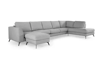 Ocean Lyx 6-sits Högervänd U-formad Soffa med Divan och Schäslong + Fotpall i Tyg - Grå - Products - Möbler - Soffa - U-soffa