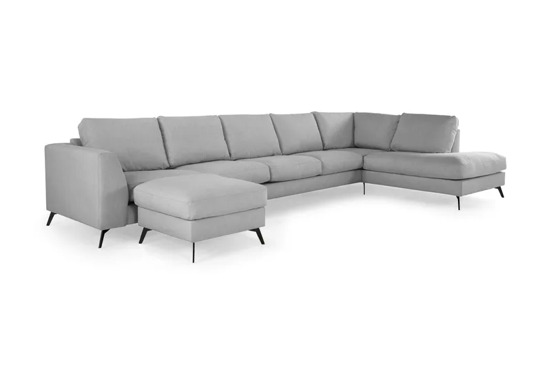 Ocean Lyx 6-sits Högervänd U-formad Soffa med Divan och Schäslong + Fotpall i Tyg - Grå - Products - Möbler - Soffa - U-soffa