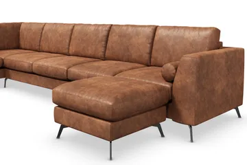 Ocean Lyx 6-sits Vänstervänd U-formad Soffa med Divan och Schäslong + Fotpall i Konstläder - Brun - Products - Möbler - Soffa - Divansoffa & schäslongsoffa