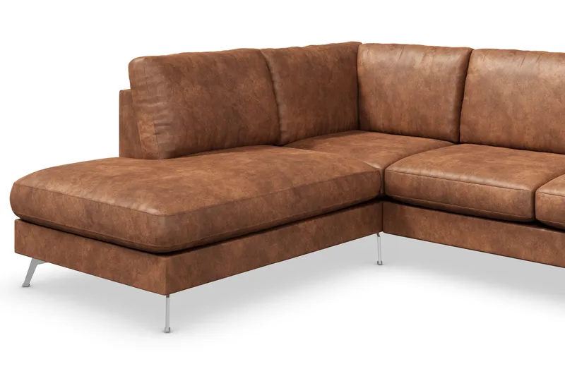 Ocean Lyx 6-sits Vänstervänd U-formad Soffa med Divan och Schäslong + Fotpall i Konstläder - Brun - Products - Möbler - Soffa - Divansoffa & schäslongsoffa