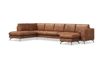 Ocean Lyx 6-sits Vänstervänd U-formad Soffa med Divan och Schäslong + Fotpall i Konstläder - Brun - Products - Möbler - Soffa - Divansoffa & schäslongsoffa