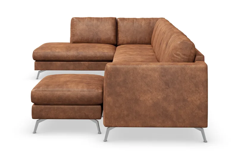 Ocean Lyx 6-sits Vänstervänd U-formad Soffa med Divan och Schäslong + Fotpall i Konstläder - Brun - Products - Möbler - Soffa - Divansoffa & schäslongsoffa