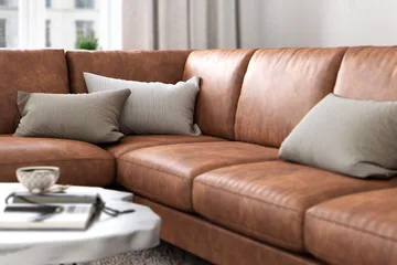 Ocean Lyx 6-sits Vänstervänd U-formad Soffa med Divan och Schäslong + Fotpall i Konstläder - Brun - Products - Möbler - Soffa - Divansoffa & schäslongsoffa
