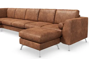 Ocean Lyx 6-sits Vänstervänd U-formad Soffa med Divan och Schäslong + Fotpall i Konstläder - Brun - Products - Möbler - Soffa - Divansoffa & schäslongsoffa