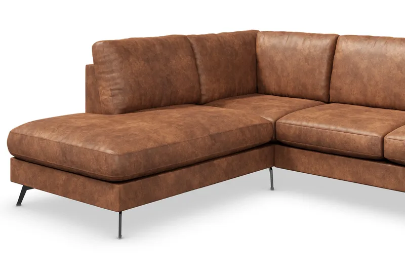 Ocean Lyx 6-sits Vänstervänd U-formad Soffa med Divan och Schäslong + Fotpall i Konstläder - Brun - Products - Möbler - Soffa - Divansoffa & schäslongsoffa