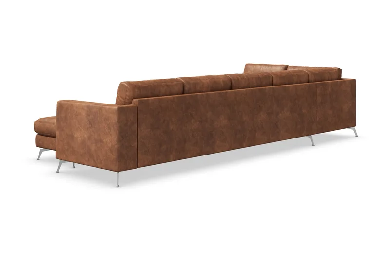 Ocean Lyx 6-sits Vänstervänd U-formad Soffa med Divan och Schäslong + Fotpall i Konstläder - Brun - Products - Möbler - Soffa - Divansoffa & schäslongsoffa