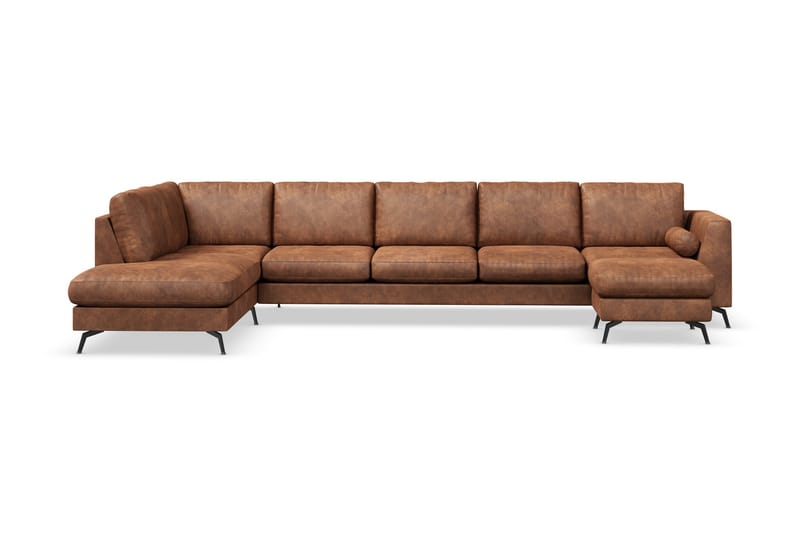 Ocean Lyx 6-sits Vänstervänd U-formad Soffa med Divan och Schäslong + Fotpall i Konstläder - Brun - Products - Möbler - Soffa - Divansoffa & schäslongsoffa