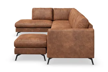 Ocean Lyx 6-sits Vänstervänd U-formad Soffa med Divan och Schäslong + Fotpall i Konstläder - Brun - Products - Möbler - Soffa - Divansoffa & schäslongsoffa