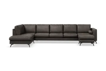 Ocean Lyx 6-sits Vänstervänd U-formad Soffa med Divan och Schäslong + Fotpall i Konstläder - Mörkgrå - Products - Möbler - Soffa - Divansoffa & schäslongsoffa