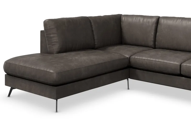 Ocean Lyx 6-sits Vänstervänd U-formad Soffa med Divan och Schäslong + Fotpall i Konstläder - Mörkgrå - Products - Möbler - Soffa - Divansoffa & schäslongsoffa