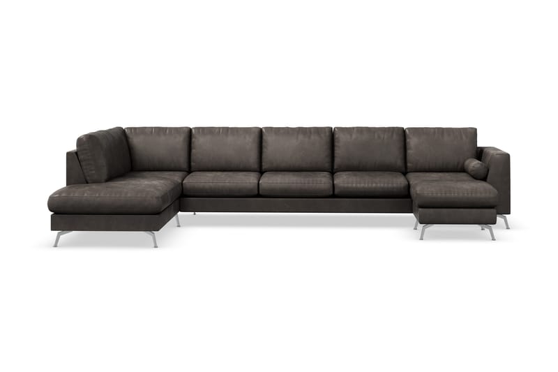 Ocean Lyx 6-sits Vänstervänd U-formad Soffa med Divan och Schäslong + Fotpall i Konstläder - Mörkgrå - Products - Möbler - Soffa - Divansoffa & schäslongsoffa
