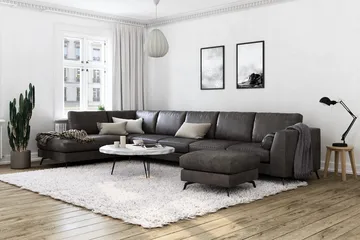 Ocean Lyx 6-sits Vänstervänd U-formad Soffa med Divan och Schäslong + Fotpall i Konstläder - Mörkgrå - Products - Möbler - Soffa - Divansoffa & schäslongsoffa