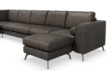Ocean Lyx 6-sits Vänstervänd U-formad Soffa med Divan och Schäslong + Fotpall i Konstläder - Mörkgrå - Products - Möbler - Soffa - Divansoffa & schäslongsoffa